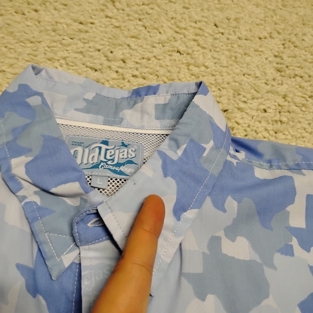 Old Tejas Shirt Mens L Blue Performance Texas Camouflage Hunting Fishing Hiking - Picture 5 of 16